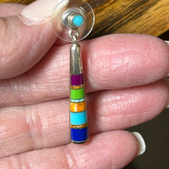 Sterling Turquoise/Multicolor Pendant Post Earring - Picture 5 of 5